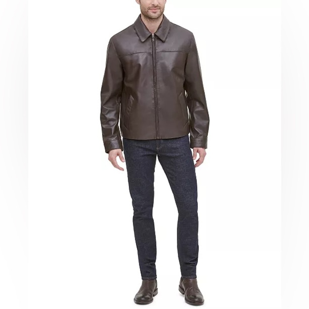 Cole Haan Men's XL Java 100% Genuine Leather Jacket Brown Classic - Picture 3 of 13